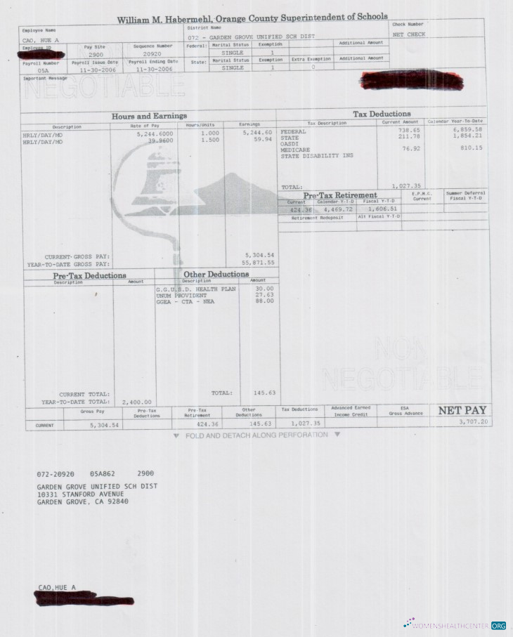 Download Orange County Superintendent of schools pay stub in PDF and Word format Photoshop template